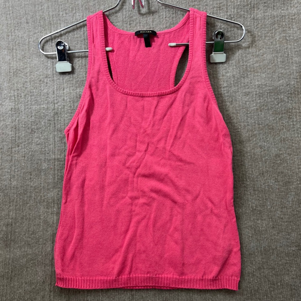 Escada Pink Racerback Knit Tank Top Sweater Ribbed Trim Size 34